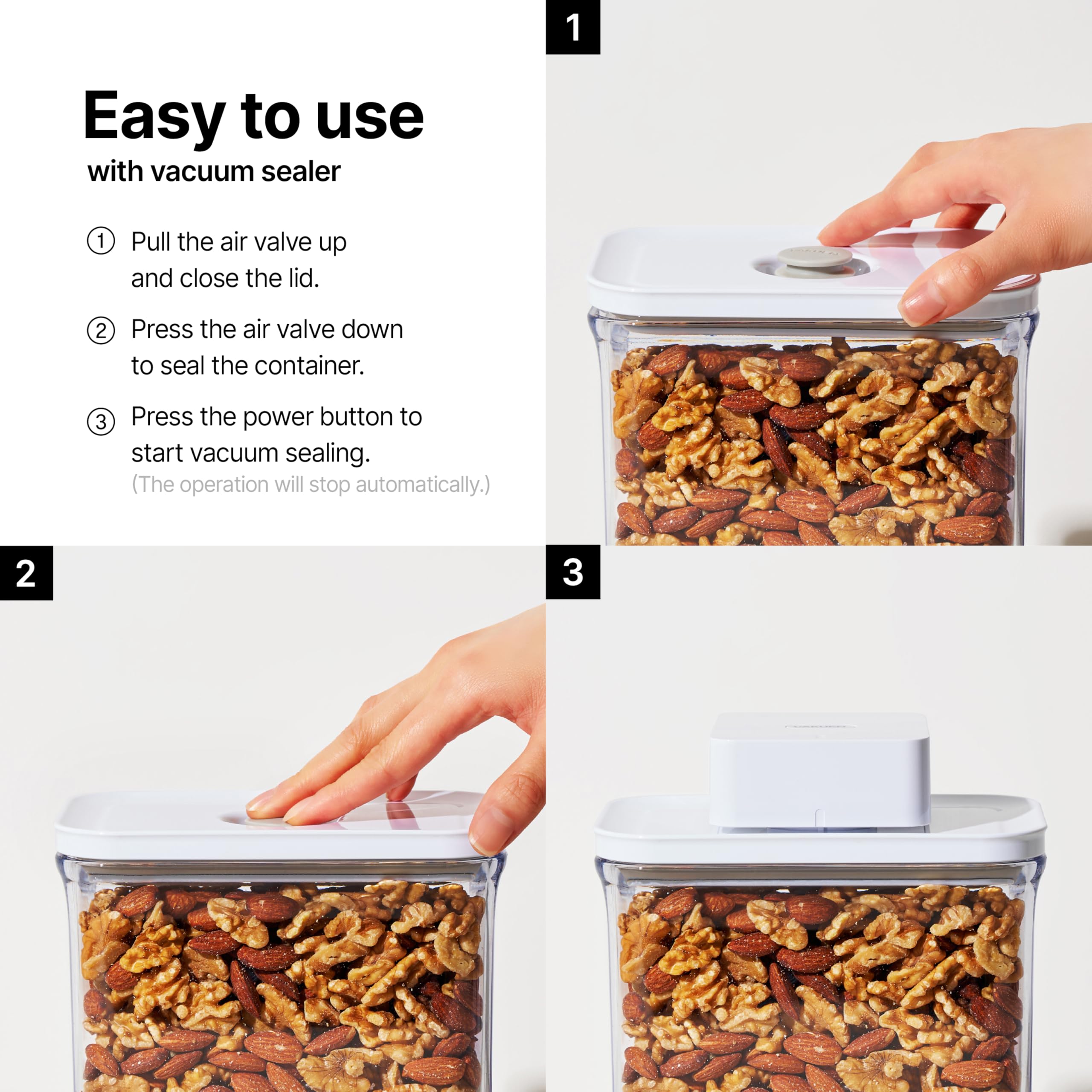 VAKUEN Premium Airtight Food Storage Containers, 4 Piece Set, Intelligent One Click Seal Lid, No Hinges, Patented Double Silicone Lining, 100% Leak-Proof, BPA-Free