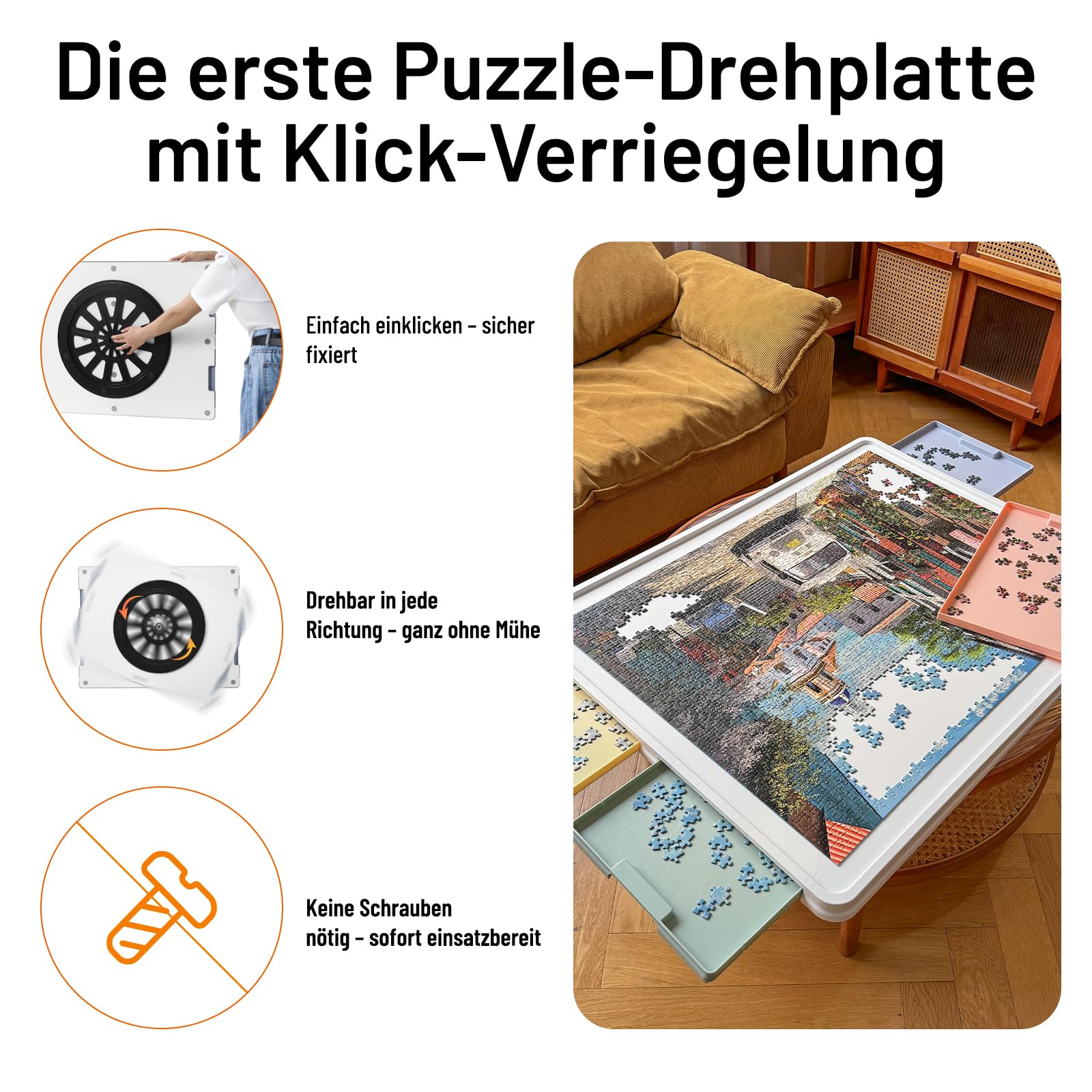 WELGEE 1000-teiliges drehbares Puzzlebrett mit 4 Schubladen & Abdeckung