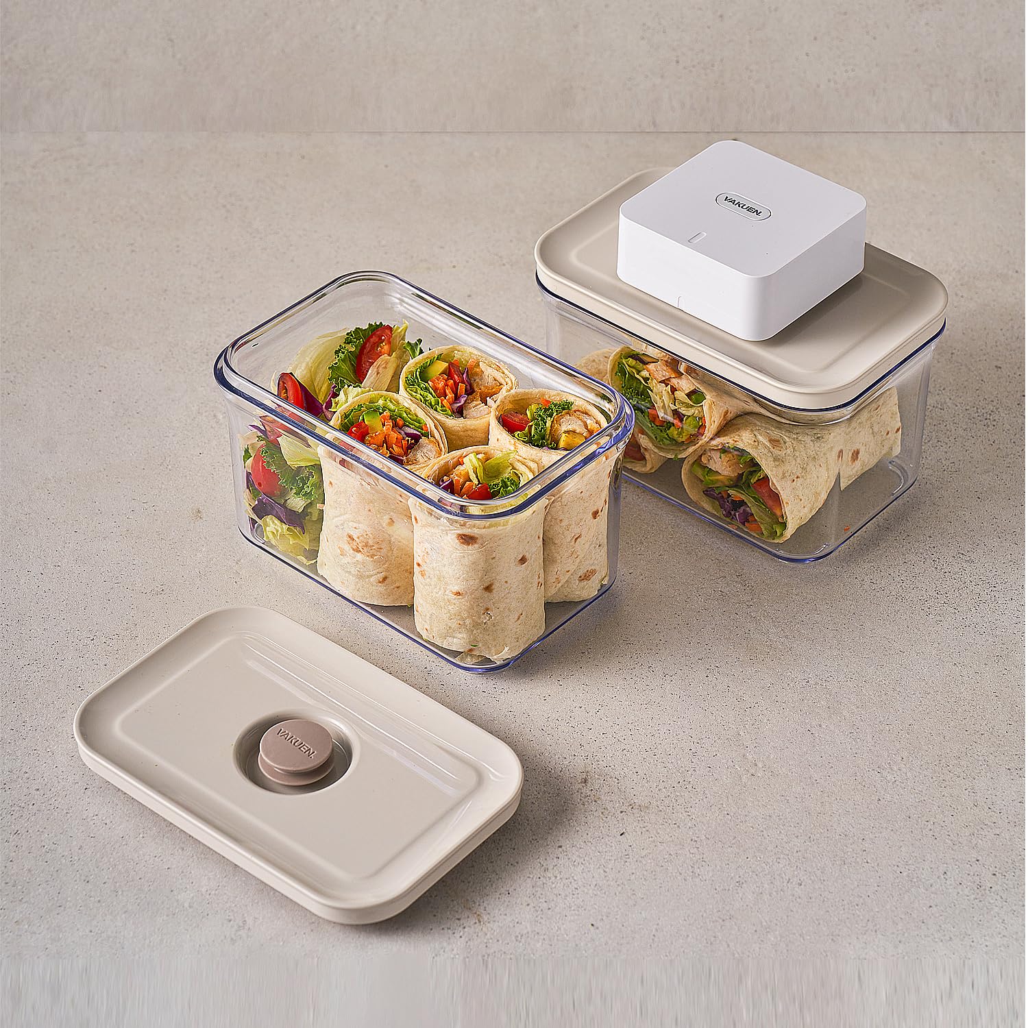 VAKUEN Premium Airtight Food Storage Containers, 4 Piece Set, Intelligent One Click Seal Lid, No Hinges, Patented Double Silicone Lining, 100% Leak-Proof, BPA-Free