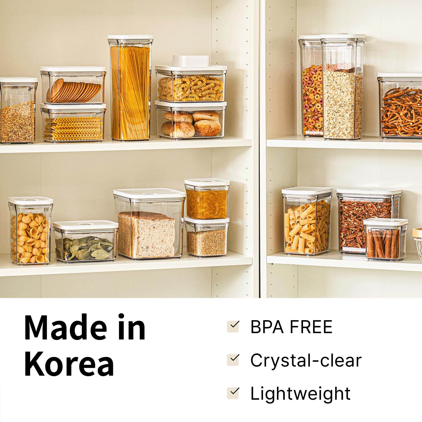 VAKUEN Premium Airtight Food Storage Containers, 4 Piece Set, Intelligent One Click Seal Lid, No Hinges, Patented Double Silicone Lining, 100% Leak-Proof, BPA-Free