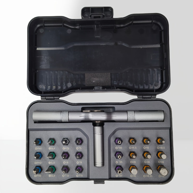 Kompaktes 25-in-1-Ratschenschraubendreher-Set mit Magnet | Abnehmbarer Griff und Präzisionsbits | Für die Reparatur von Telefonen/Uhren/PCs | Heimwerker-Werkzeugset aus Chrom-Vanadium-Stahl | Robustes, tragbares Etui
