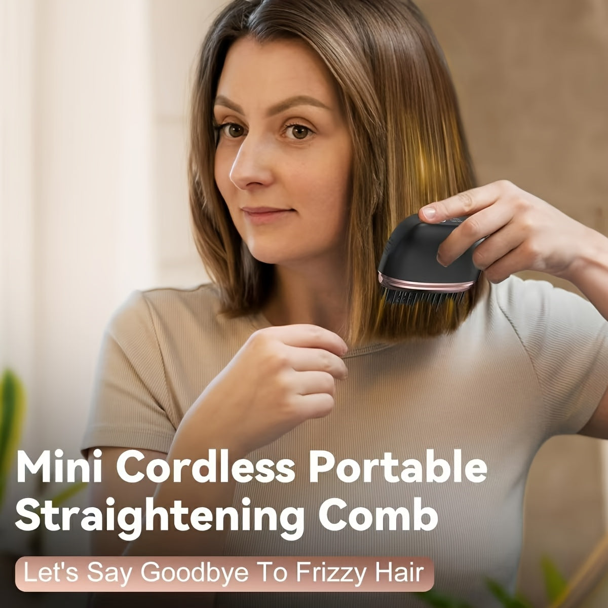 Mini-Haarglätterkamm ohne Kabel für Ponys – tragbar, wiederaufladbar über USB, Ein-Knopf-Bedienung, maximale Temperatur 200 °C/392 °F, ideal zum Stylen von kurzem Haar, Styling-Haar-Accessoire