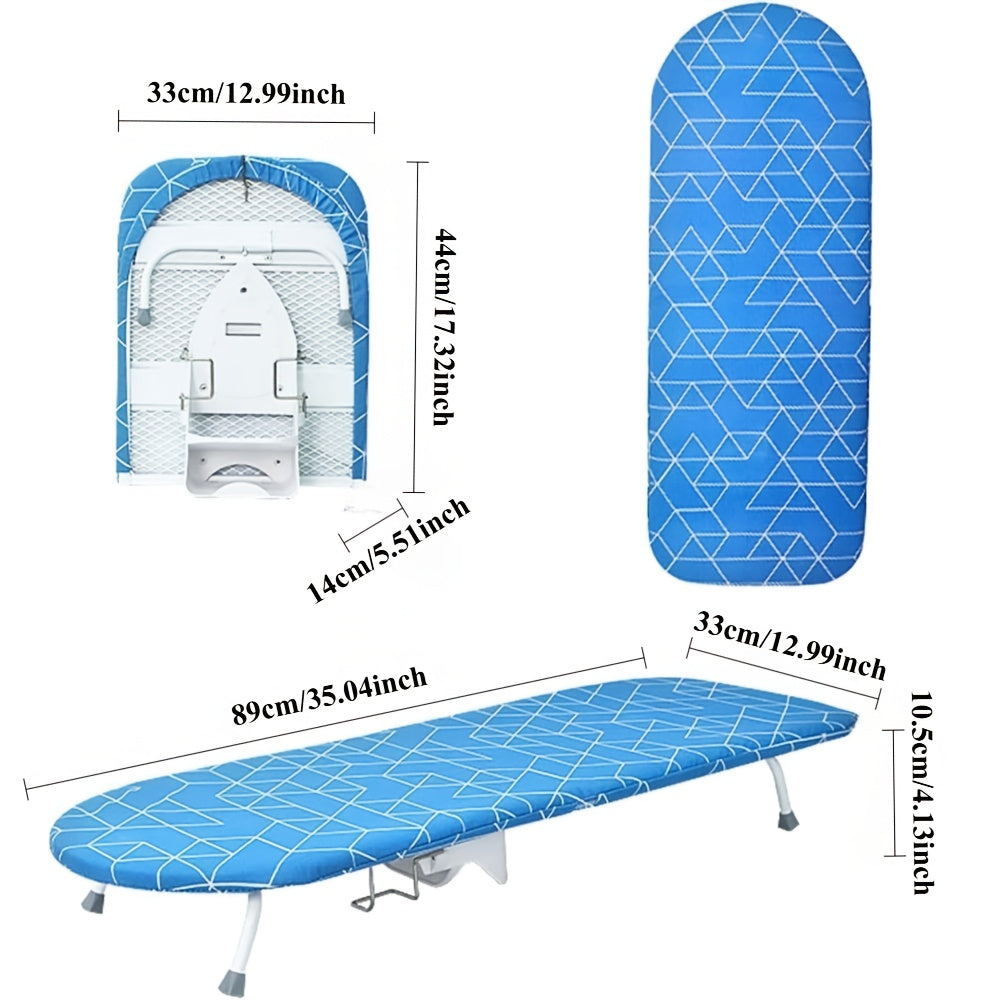 Faltbares Mini-Bügelbrett mit Bügeleisenhalter | Tragbares 89 x 33 cm (35 × 13 Zoll) Tischbügelbrett | Platzsparend für kleine Räume | Rutschfeste Füße | Wärmereflektierender Bezug | Einfach zu verstauen und zu Hause zu verwenden