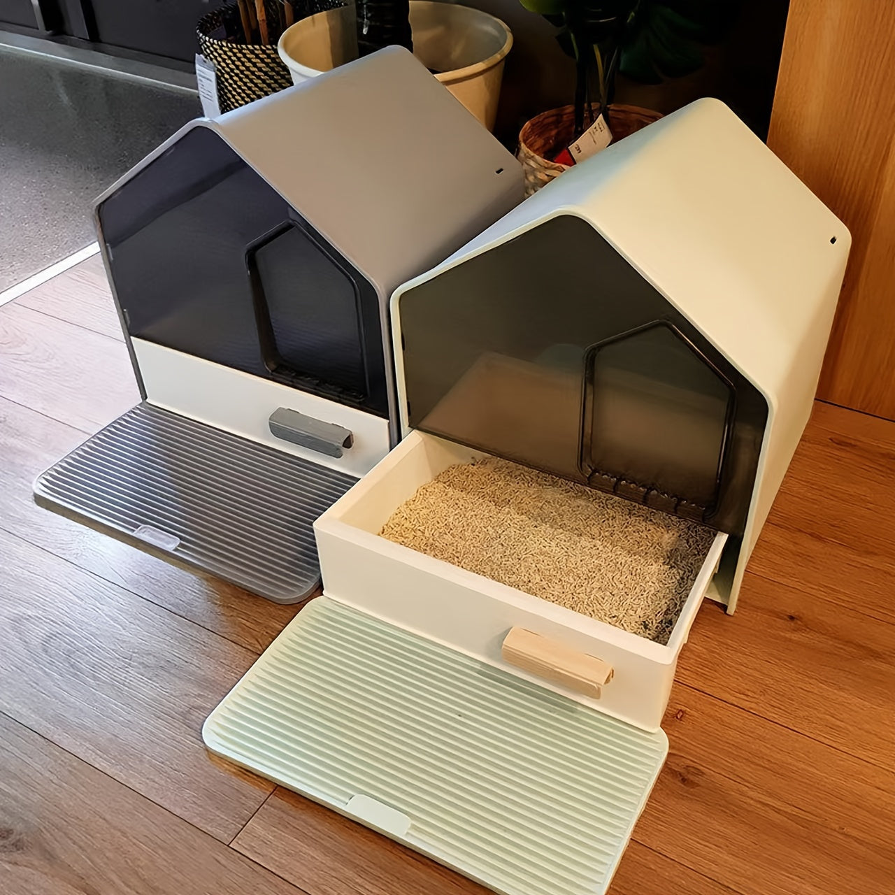 WhiskerWonders ABS Enclosed Cat Litter Box with Drawer, Large Feline Toilet