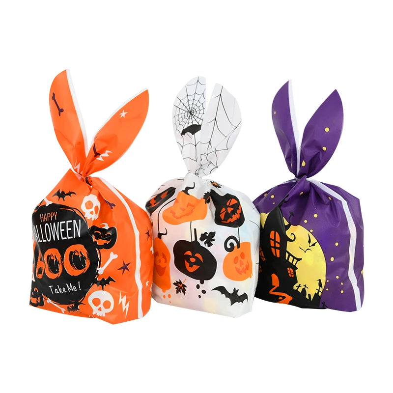 25/50 Stück Halloween Süßigkeitentüten, Kaninchenohr Kürbis, Plastiktüte, Kekse, Dessert DIY Verpackung, Kid Halloween, Party Geschenk Dekor