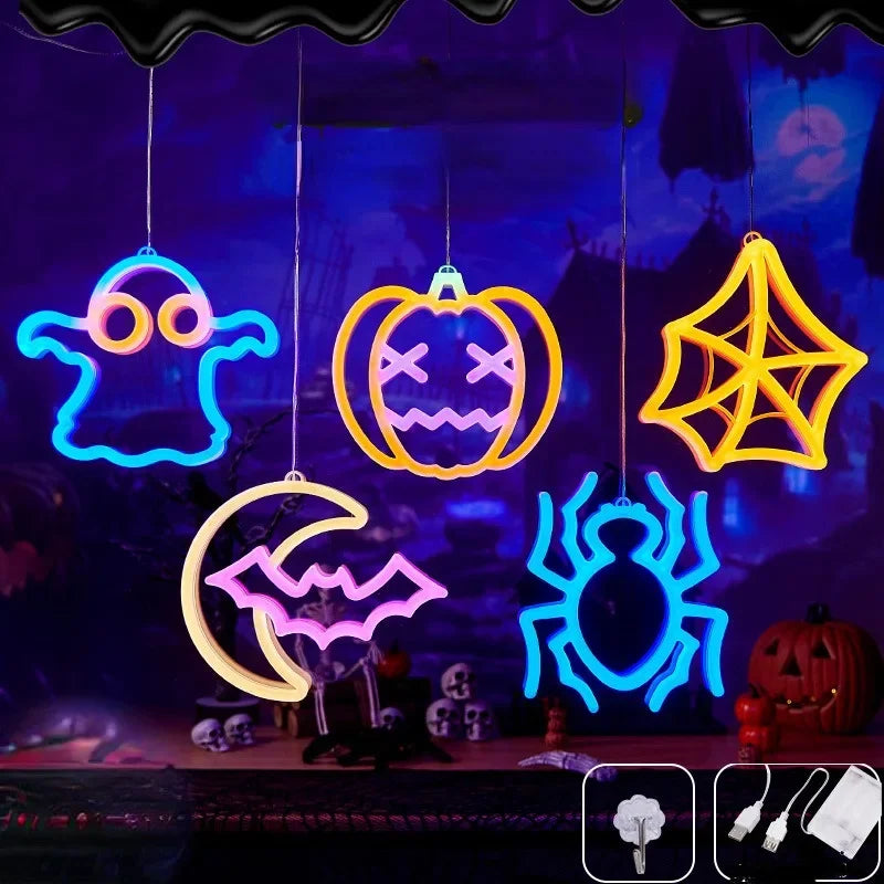 Halloween Fenster Lichter, Home Indoor LED Kürbis Spinne Geist, LED Decor Lampe 2024, Halloween Party, Hängende Dekoration, Kinder Gefälligkeiten