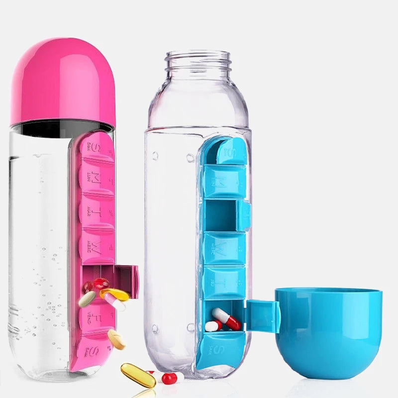 2 in 1, 600 ml 7 Fächer Medizinbox Wasserbecher