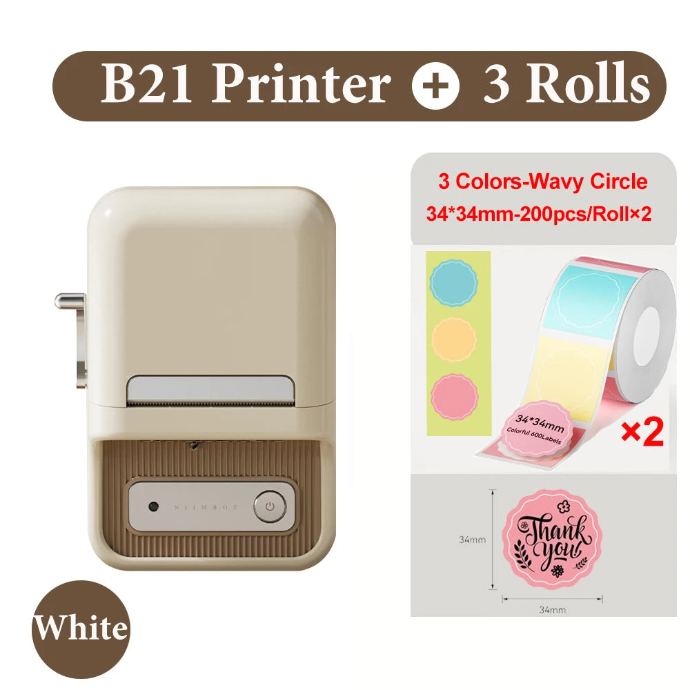 Niimbot B21- Kabelloser tintenloser Etikettendrucker, Barcode-Etikettendrucker, Druckpapier, Aufkleber Maschine 20 mm - 50 mm