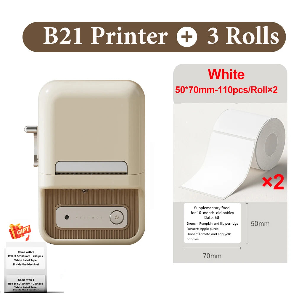 Niimbot B21- Kabelloser tintenloser Etikettendrucker, Barcode-Etikettendrucker, Druckpapier, Aufkleber Maschine 20 mm - 50 mm