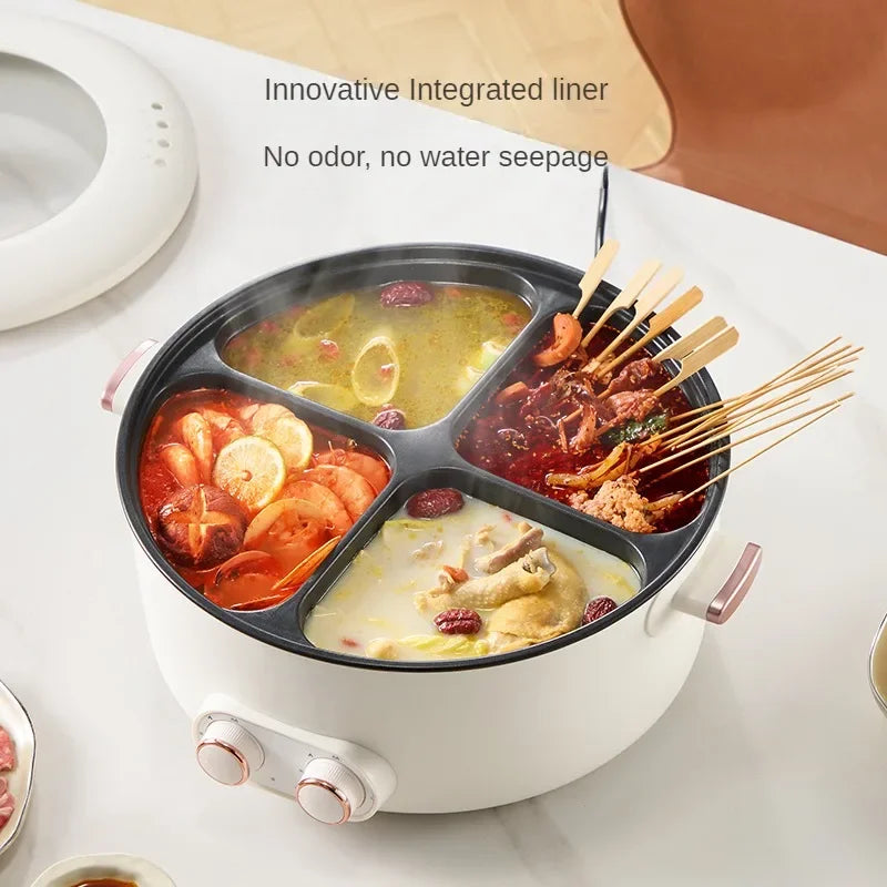 6L Elektrischer Hot Pot mit vier Kochstellen, 2000W, mehrere Temperaturen, 4 Fächer, Antihaftbeschichtung, Sicherheitsabschaltung, für den gemeinsamen Gebrauch zu Hause mit der Familie