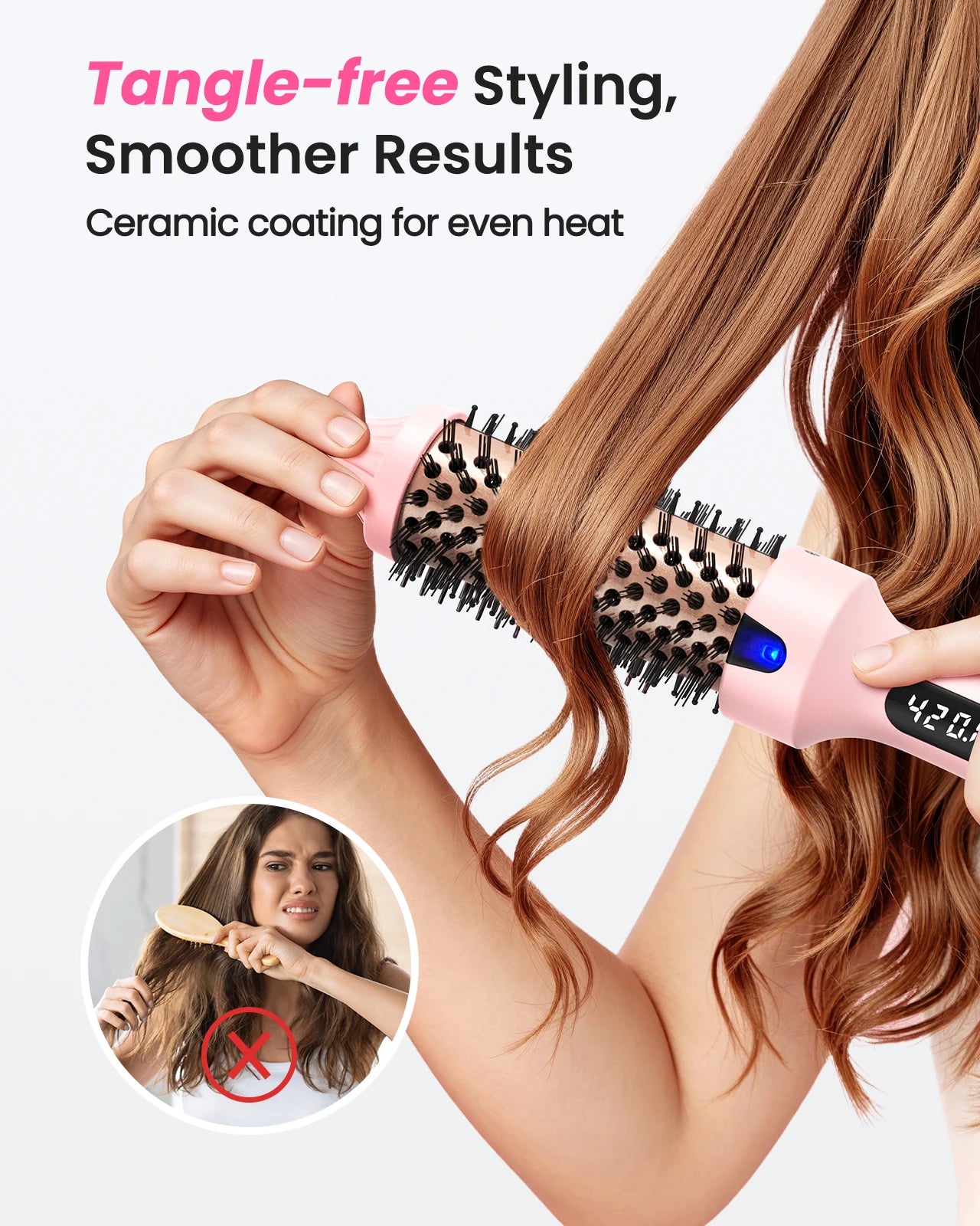 Thermobürste Blowout Boost, 1,5 Zoll beheizte Rundbürste für Blowout-Look, Dual-Voltage-Negativ-Ionen-Technologie 6-Temperaturmodus