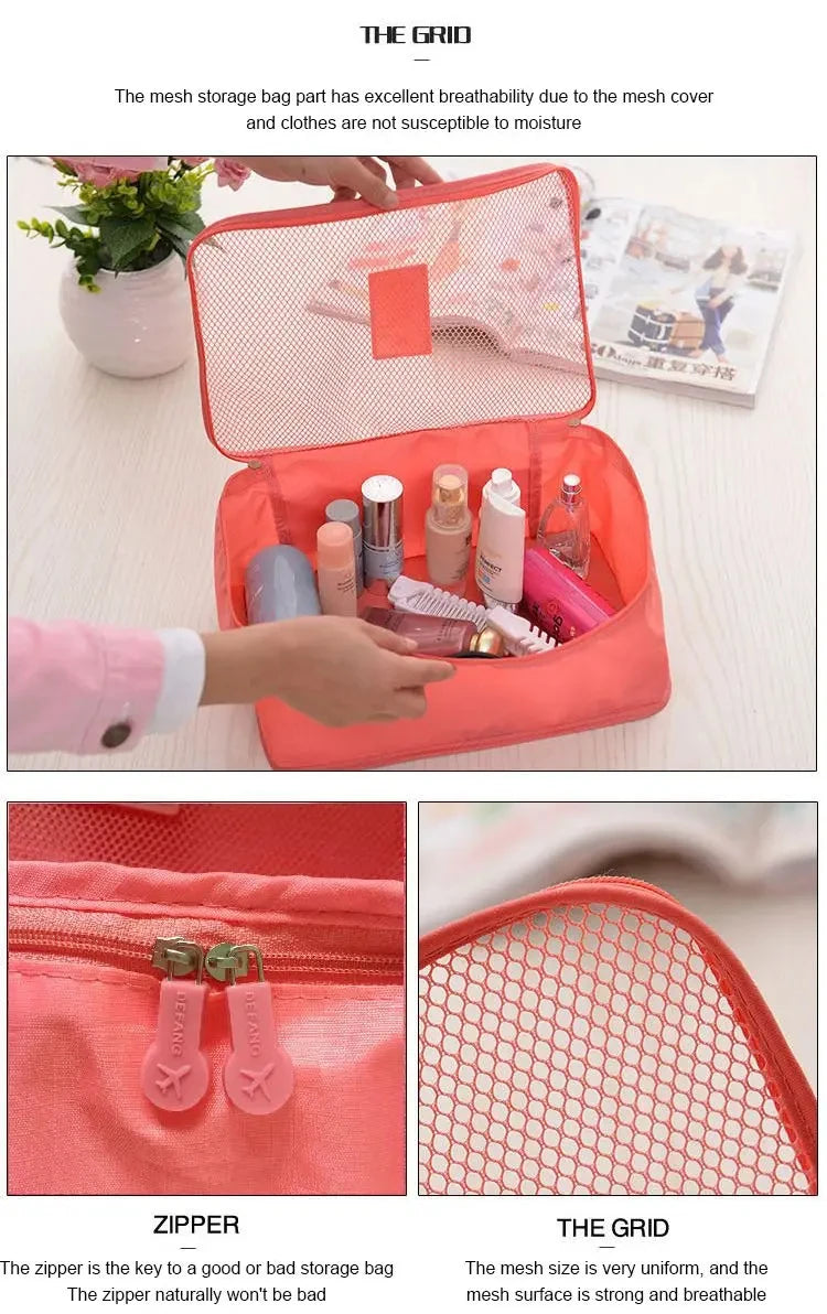 6 Teile/Satz, Rosa/Blau/Grau Reise Tasche, Große Kapazität, Wasserdichte Gepäck, Kleidung/ Unterwäsche Tasche, Tasche mit Zipper