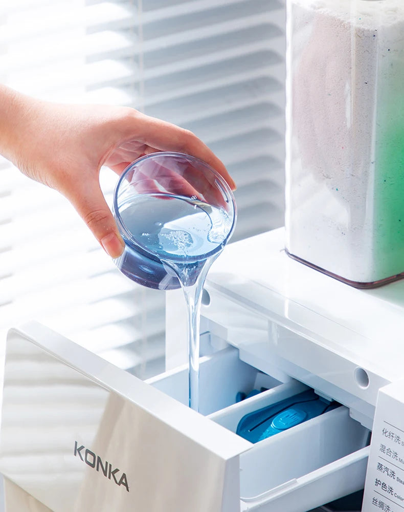 2300ml luftdichter Aufbewahrungsbehälter für Waschmittelpulver mit Deckel, Vorratsglas für Getreide, Vorratsbehälter für Bleichmittel mit Etiketten