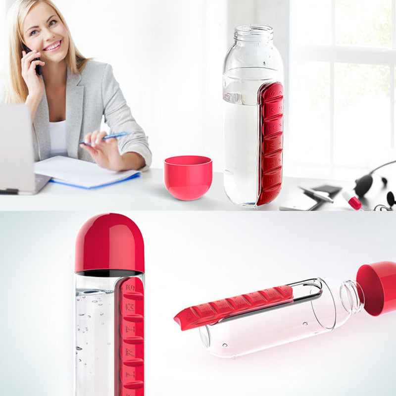 2 in 1, 600 ml 7 Fächer Medizinbox Wasserbecher