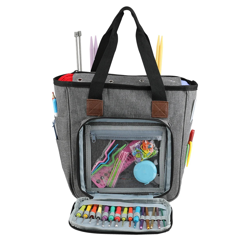 KOKNIT Strick-Tragetasche, Garn-Aufbewahrungstasche für Stricknadeln, Häkelnadeln und Nähzubehör, DIY-Nähset-Tasche für Mamas