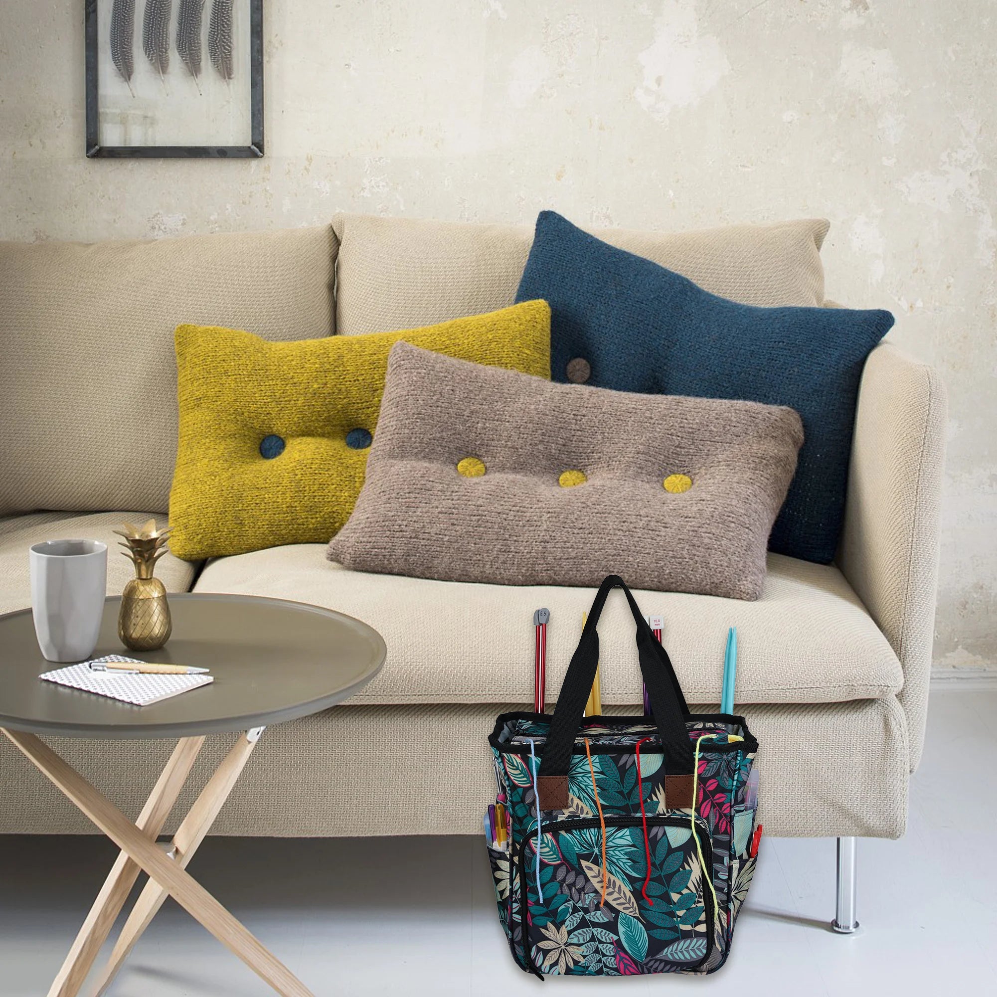 KOKNIT Strick-Tragetasche, Garn-Aufbewahrungstasche für Stricknadeln, Häkelnadeln und Nähzubehör, DIY-Nähset-Tasche für Mamas
