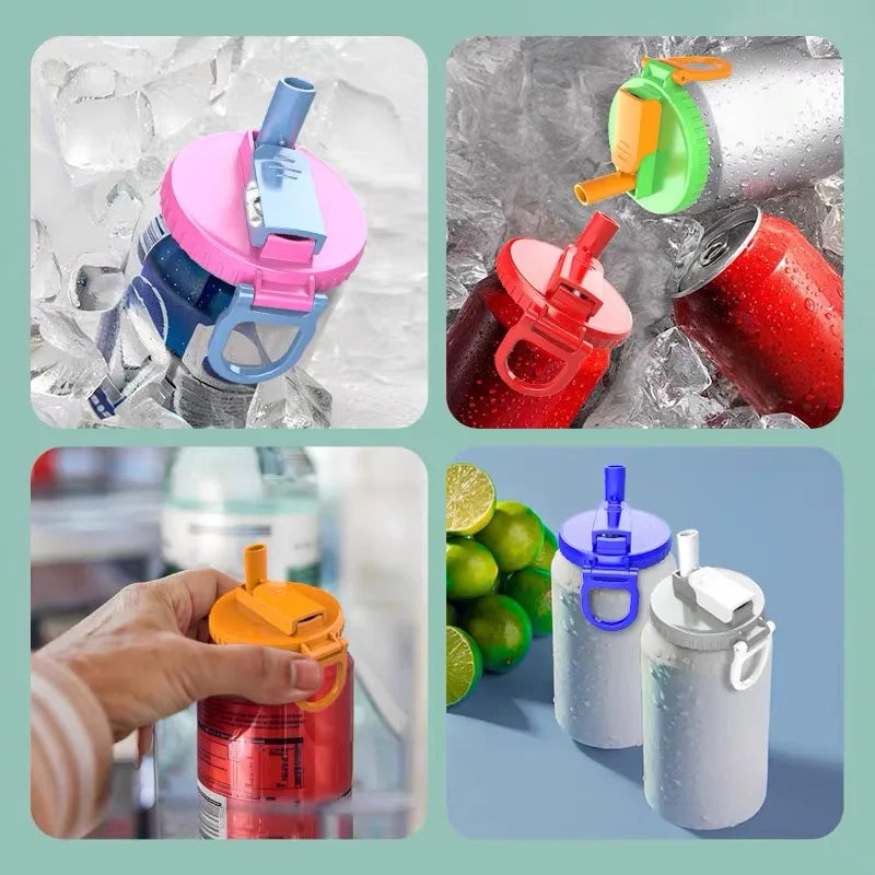 Multi-Color Beverage Can Opener Set with Protective Cover And Straw