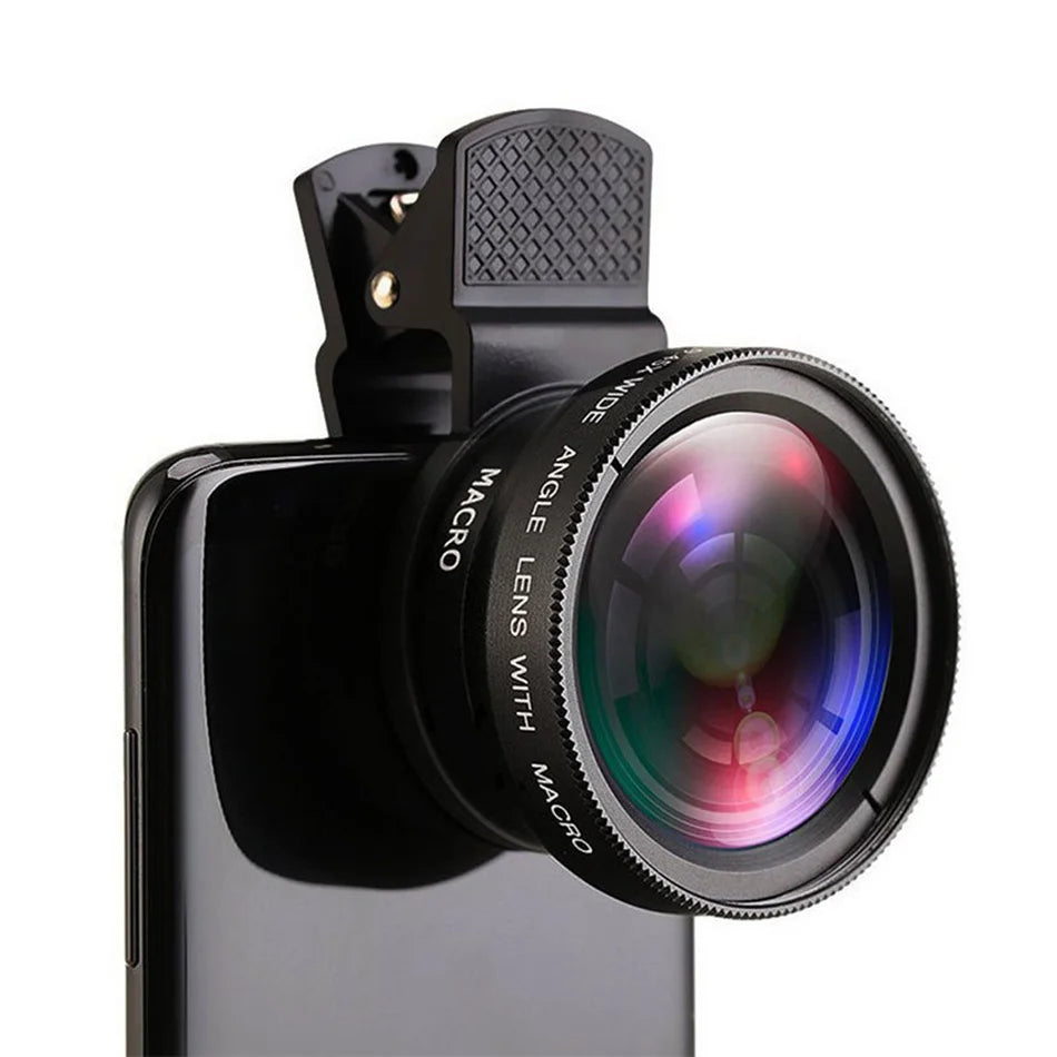 USLION 2 IN 1 Objektiv Universal Clip, 37mm Handy Objektiv, 0,45x 49uv Super Weitwinkel, Makro HD Professional