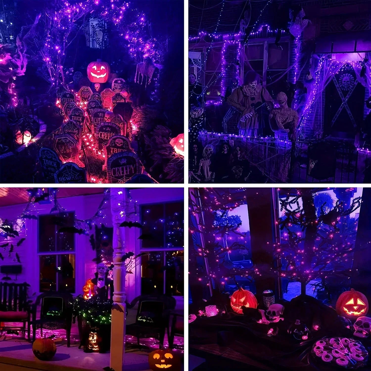 10–120 m Kupferdraht-Lichterketten, Halloween, lila und orange, 8 Modi, für den Außenbereich, Straßenbeleuchtung, Weihnachtsgirlande, Partydekoration