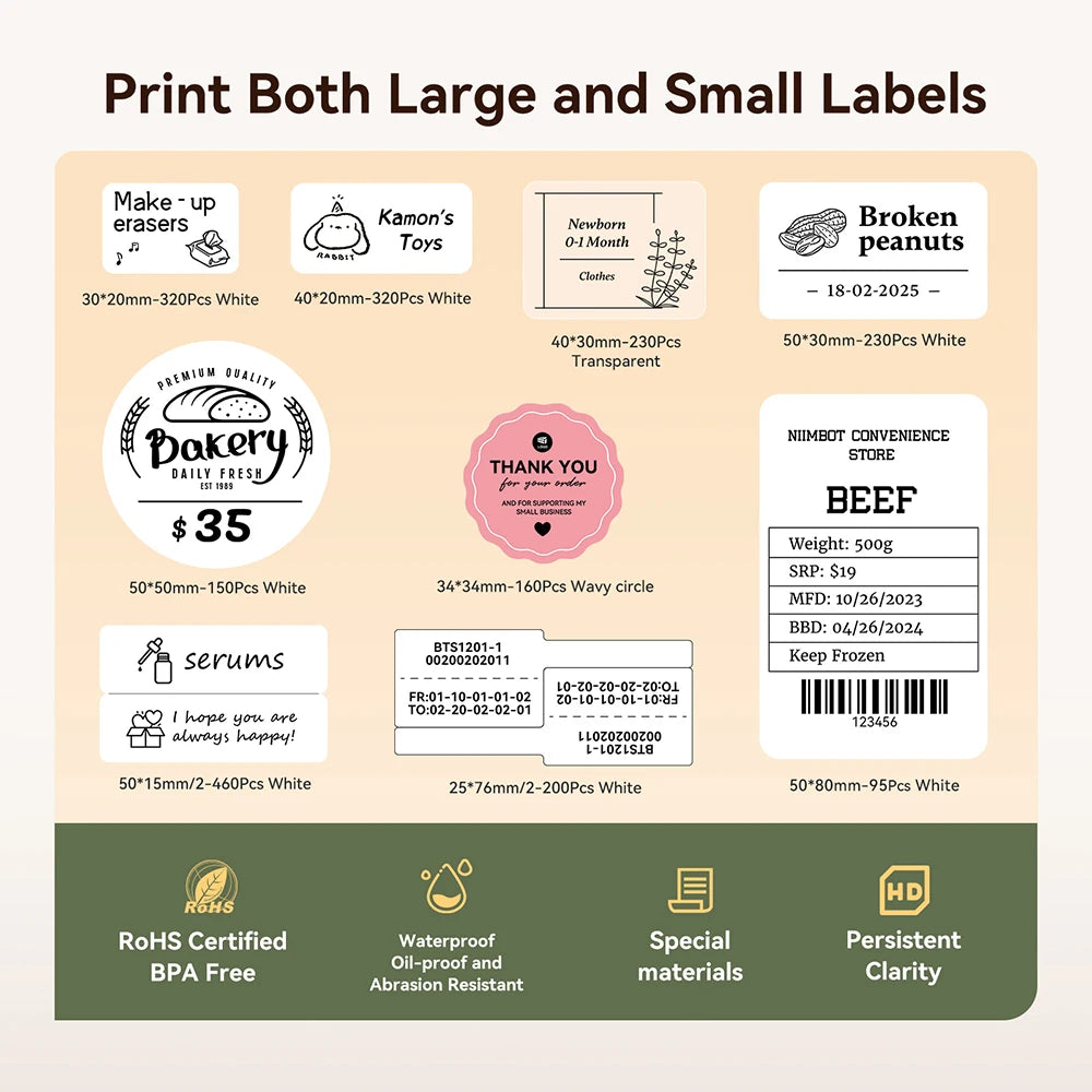 Niimbot B21- Kabelloser tintenloser Etikettendrucker, Barcode-Etikettendrucker, Druckpapier, Aufkleber Maschine 20 mm - 50 mm