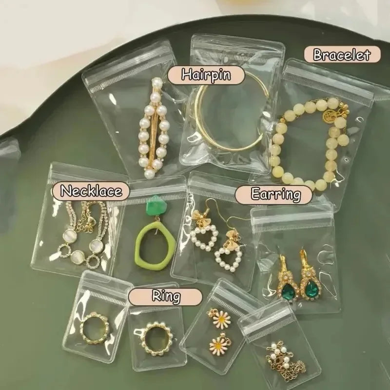 10/50/100 Stück selbstdichtende Zip-Lock-Beutel aus PVC für Schmuck, wiederverschließbar, dick, transparent, mit Druckverschluss, Aufbewahrungsbeutel für Geschenkverpackungen