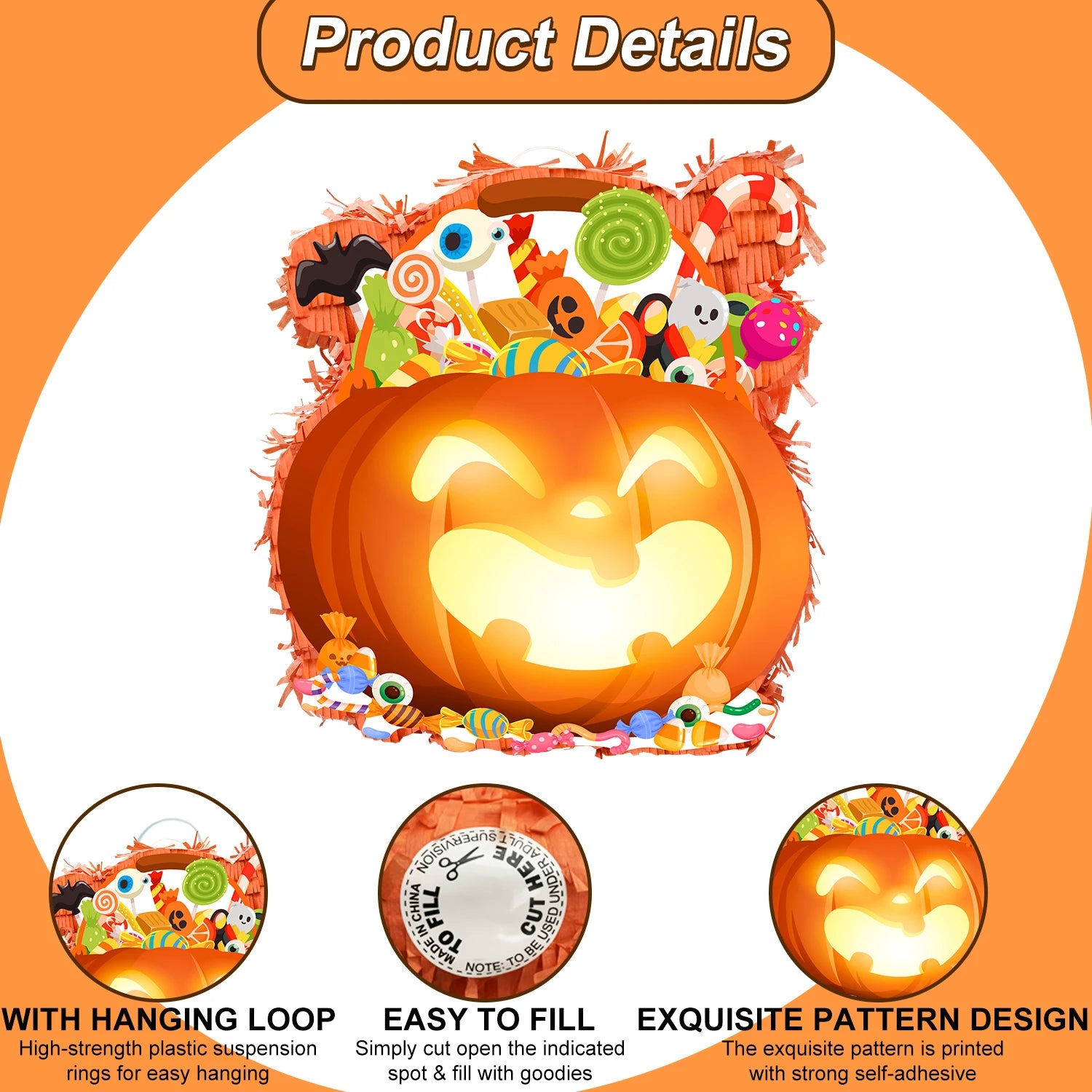 Halloween-Kürbis-Piñata-Bundle - Halloween-Piñata, Halloween-Partyspiele, Stock, Augenbinde usw., Halloween-Party-Dekorationen, Piñata