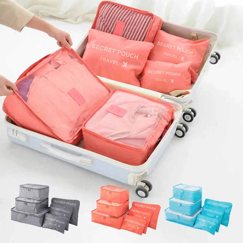 6 Teile/Satz, Rosa/Blau/Grau Reise Tasche, Große Kapazität, Wasserdichte Gepäck, Kleidung/ Unterwäsche Tasche, Tasche mit Zipper