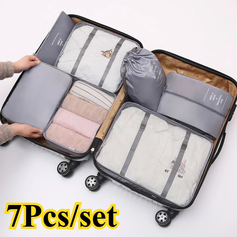 7 Teile/Satz Reise Tasche, Reise Gepäck Organizer Taschen, Kulturbeutel für Schuh/ Kleidung und Unterwäsche Sortierung Tasche