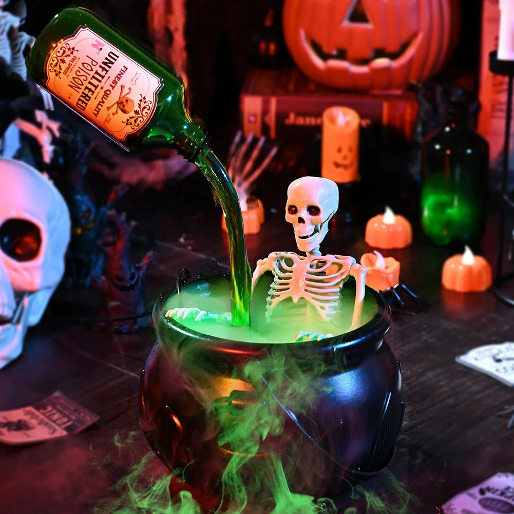Halloween Hexenschüssel Magischer Kessel mit Nebelmaschine, Horrorhaus Ornamente Indoor, Home Party, Gruselige Requisiten, Halloween Spooky Decor