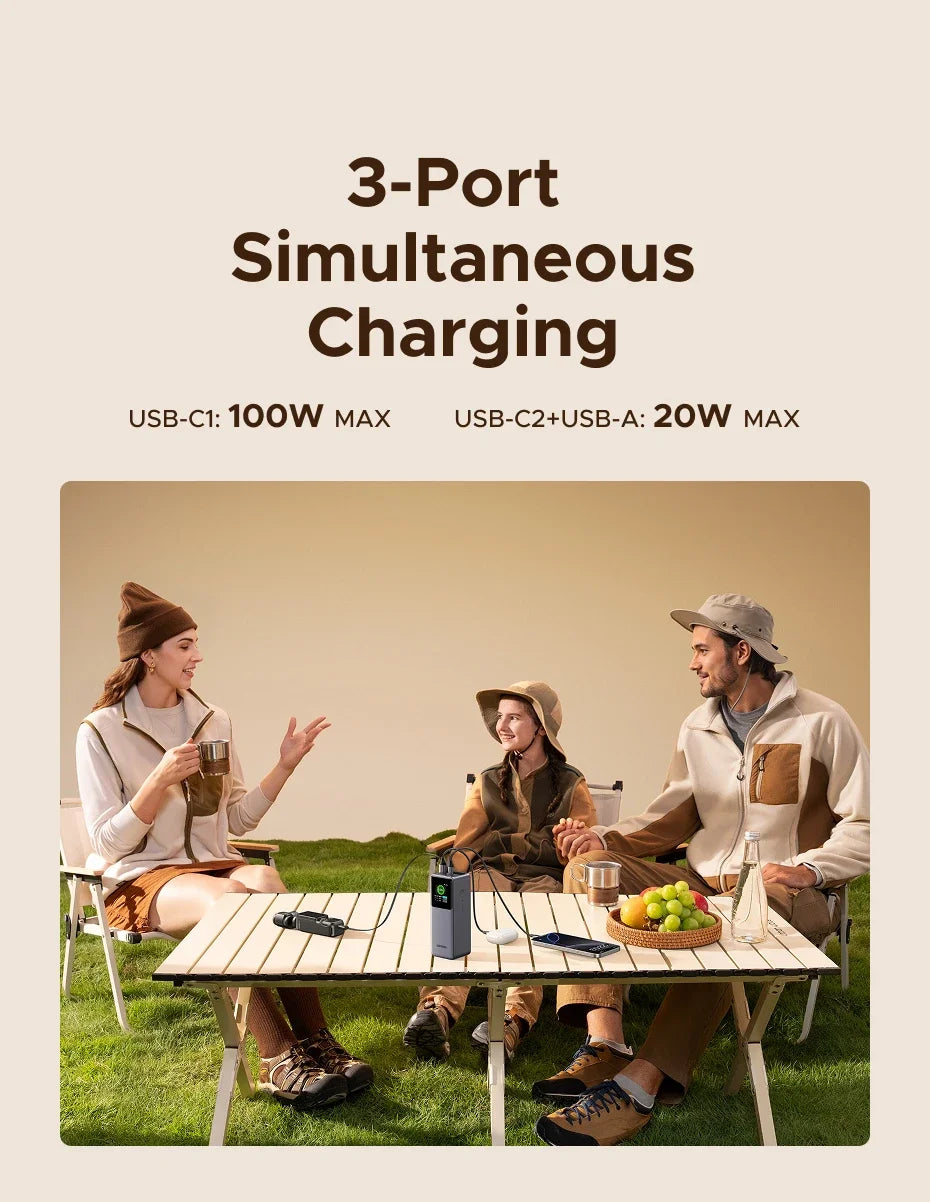 UGREEN Nexode 165W Power Bank 20000mAh Chargeur Portable 100W Max PD3.0 Batterie Externe Câble Intégré pour Ordinateur Portable Téléphone Portable