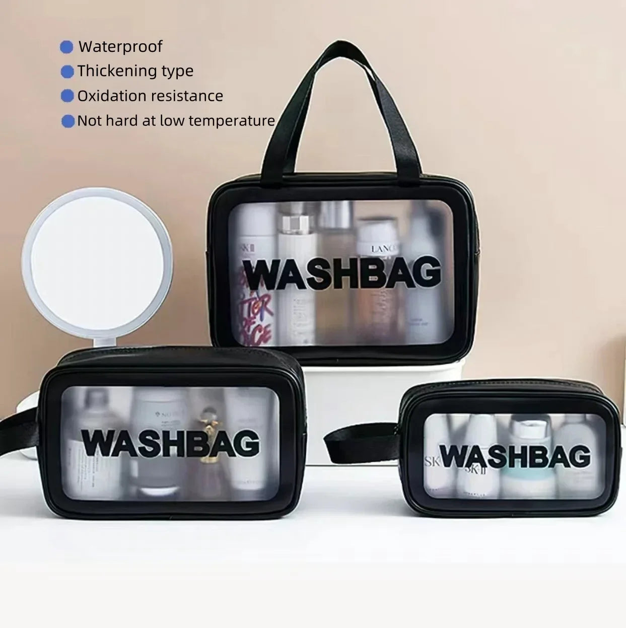 Wasserdichte tragbare Reise-Kulturtasche für Damen, transparent, Make-up-Aufbewahrungstasche, große Kapazität, Kosmetik-Organizer, Schönheitstasche für Damen
