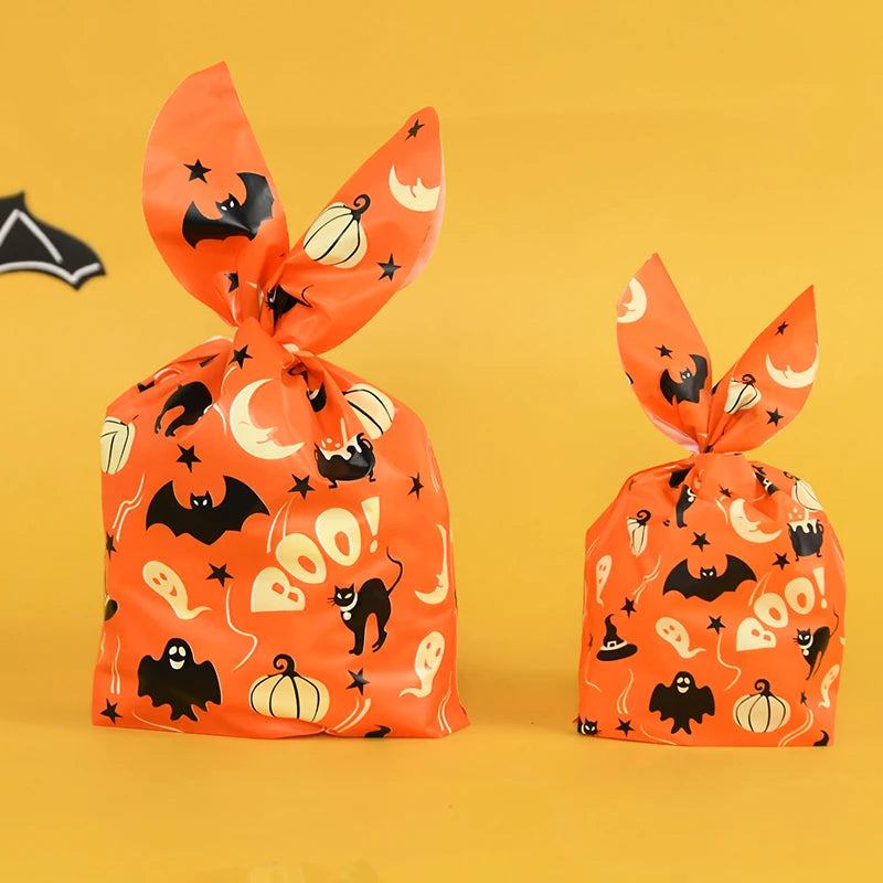 25/50 Stück Halloween Süßigkeitentüten, Kaninchenohr Kürbis, Plastiktüte, Kekse, Dessert DIY Verpackung, Kid Halloween, Party Geschenk Dekor