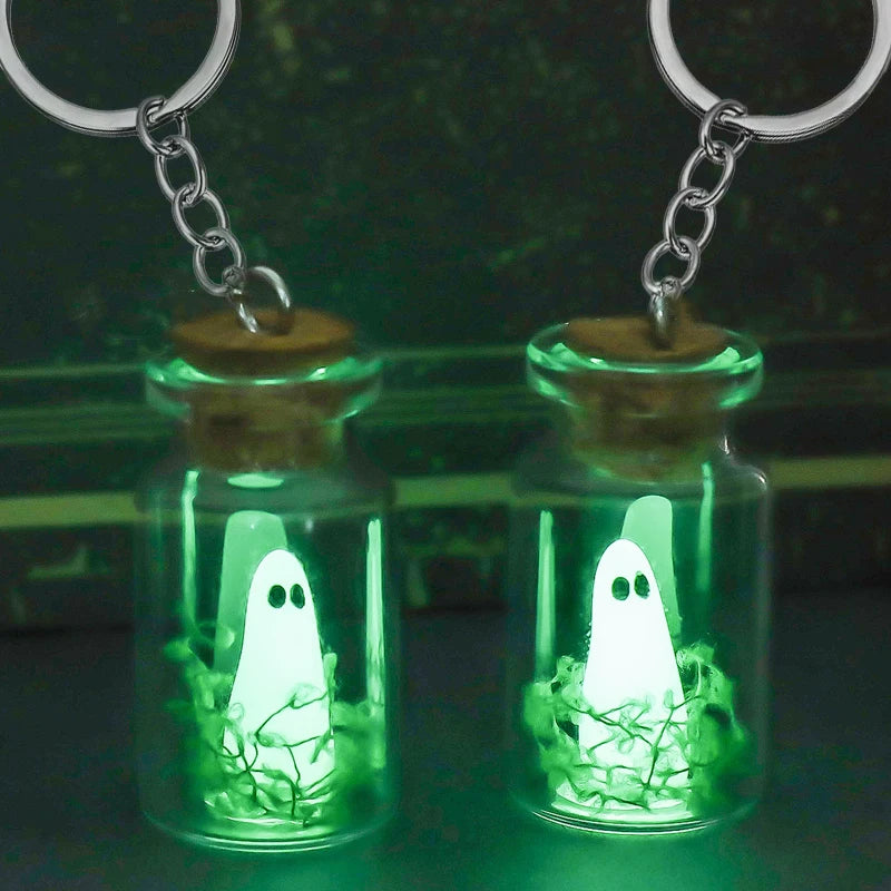 Leuchtender Geister-Schlüsselanhänger, Halloween, winzige leuchtende Driftflasche, Adopt Ghost-Schlüsselring, kreatives Design, grüner Gespenst-Schmuck, Geschenk