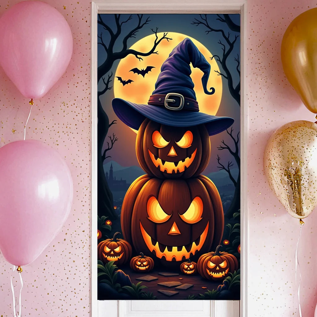 Event-Banner, bunter Druck, Kürbis-Laternen-Banner, Kürbis-Banner, Halloween-Party, Feiertagsfeier, gruselige Tür-Banner-Abdeckung