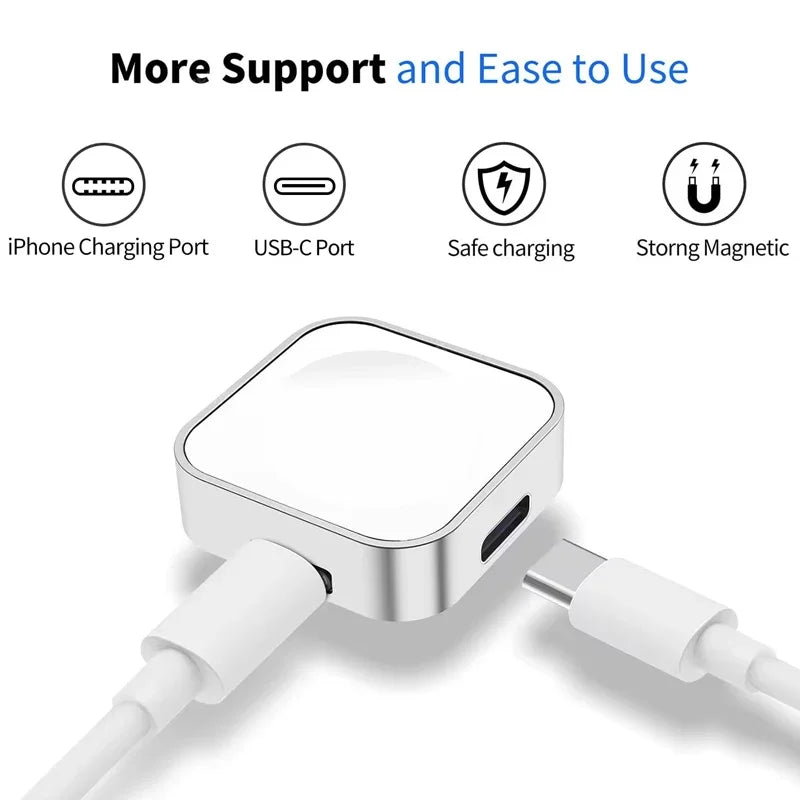 Chargeur de montre sans fil portable Type C 8 broches Deux interfaces pour Apple Watch S9 8 7 6 5 4 3 2 1 SE Ultra Series Chargeur rapide
