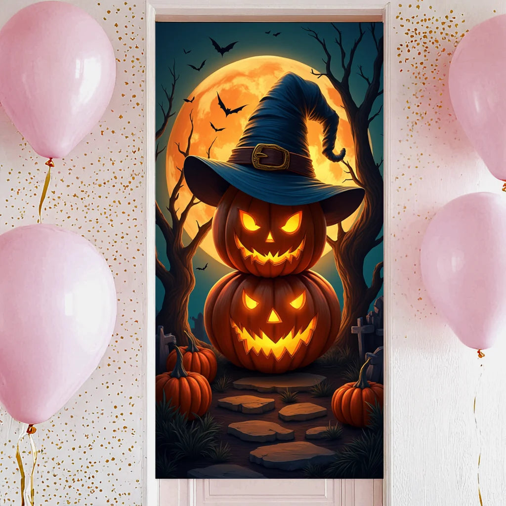 Event-Banner, bunter Druck, Kürbis-Laternen-Banner, Kürbis-Banner, Halloween-Party, Feiertagsfeier, gruselige Tür-Banner-Abdeckung