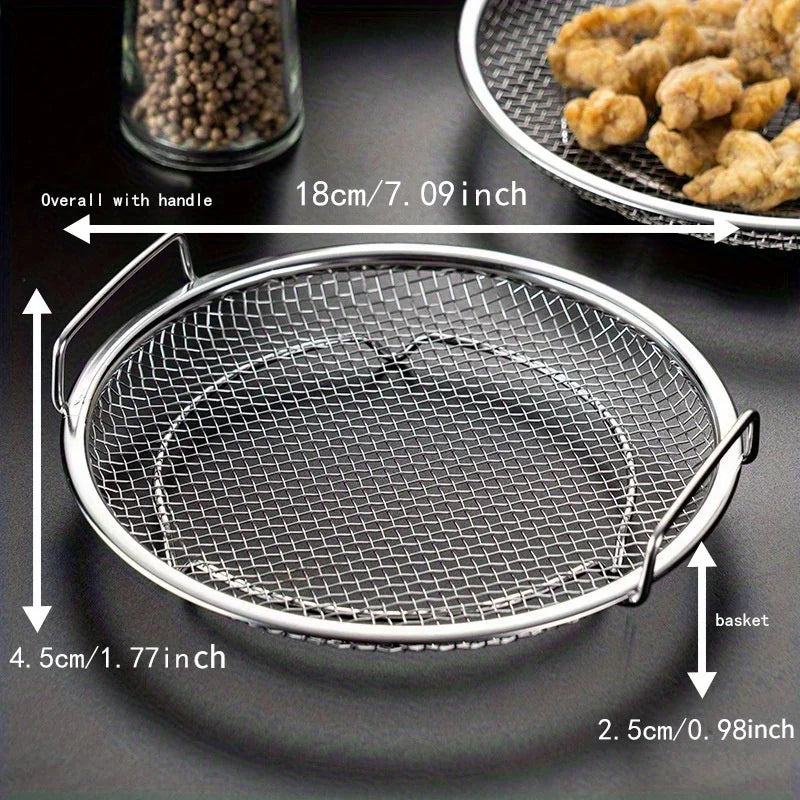 Filterschale aus Edelstahl, wiederverwendbarer runder Netzkorb, zum Braten, Grillen, Küchensieb, Wasserfilterkorb für Obst und Gemüse