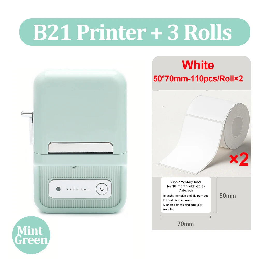 Niimbot B21- Kabelloser tintenloser Etikettendrucker, Barcode-Etikettendrucker, Druckpapier, Aufkleber Maschine 20 mm - 50 mm