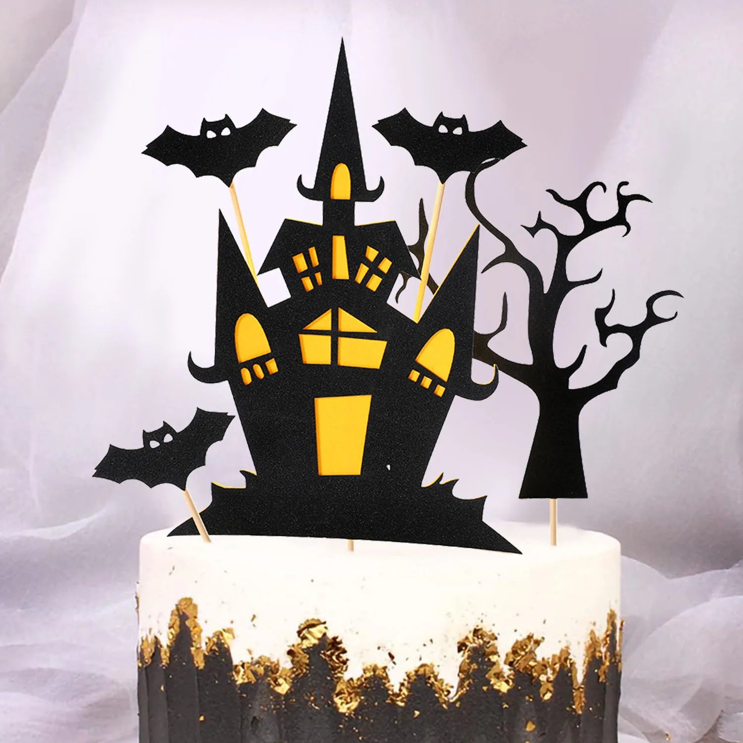 8 stücke Halloween Kuchen, Topper Spukhaus Kürbis, Mädchen Fledermaus, Schwarze Katze Cupcake topper für Wizard Party, Ghost Party, Spider Party