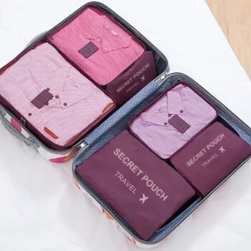 6 Teile/Satz, Rosa/Blau/Grau Reise Tasche, Große Kapazität, Wasserdichte Gepäck, Kleidung/ Unterwäsche Tasche, Tasche mit Zipper