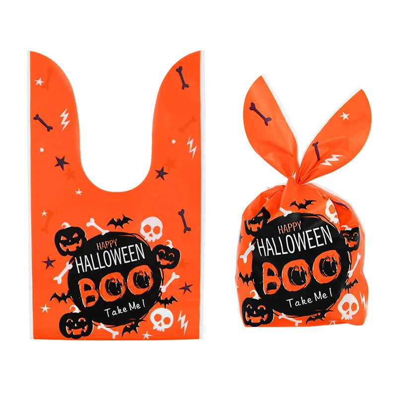 25/50 Stück Halloween Süßigkeitentüten, Kaninchenohr Kürbis, Plastiktüte, Kekse, Dessert DIY Verpackung, Kid Halloween, Party Geschenk Dekor