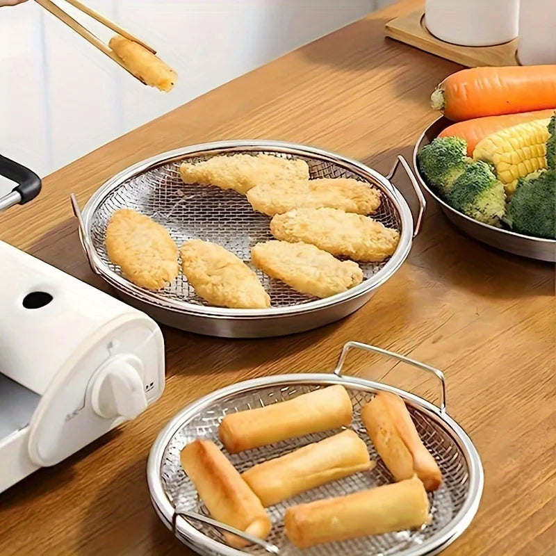 Filterschale aus Edelstahl, wiederverwendbarer runder Netzkorb, zum Braten, Grillen, Küchensieb, Wasserfilterkorb für Obst und Gemüse