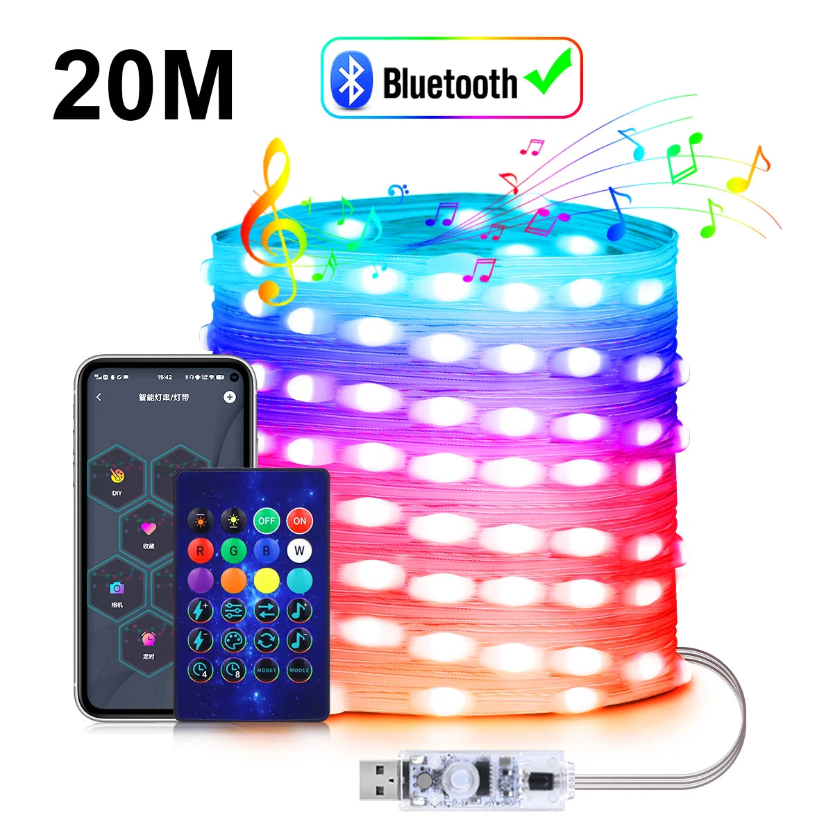 Drahtlose Bluetooth-APP-Steuerung Pixel USB-LED-Lichterkette