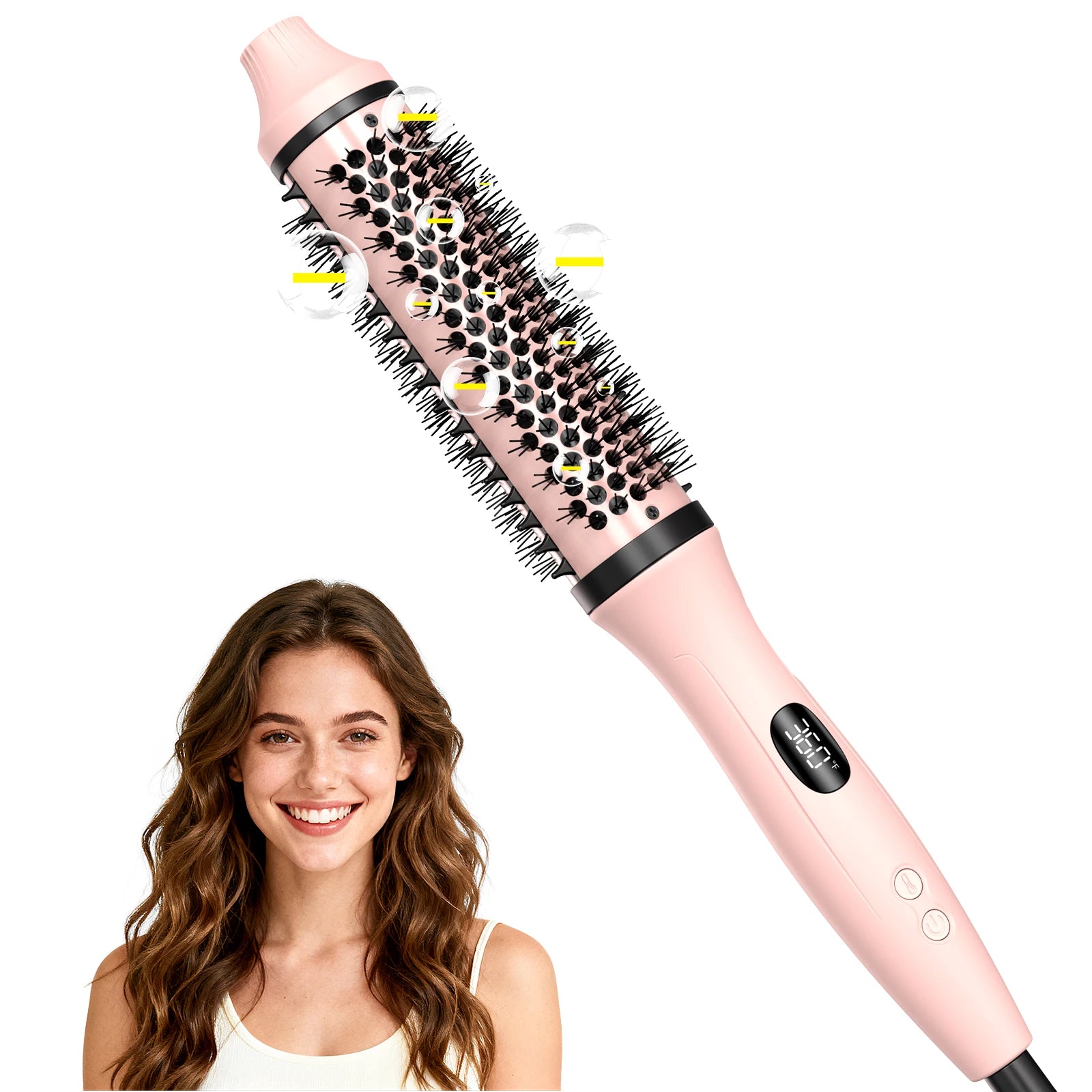 Thermobürste Blowout Boost, 1,5 Zoll beheizte Rundbürste für Blowout-Look, Dual-Voltage-Negativ-Ionen-Technologie 6-Temperaturmodus