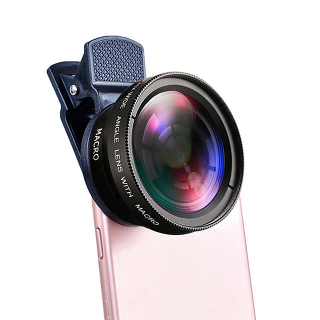 USLION 2 IN 1 Objektiv Universal Clip, 37mm Handy Objektiv, 0,45x 49uv Super Weitwinkel, Makro HD Professional