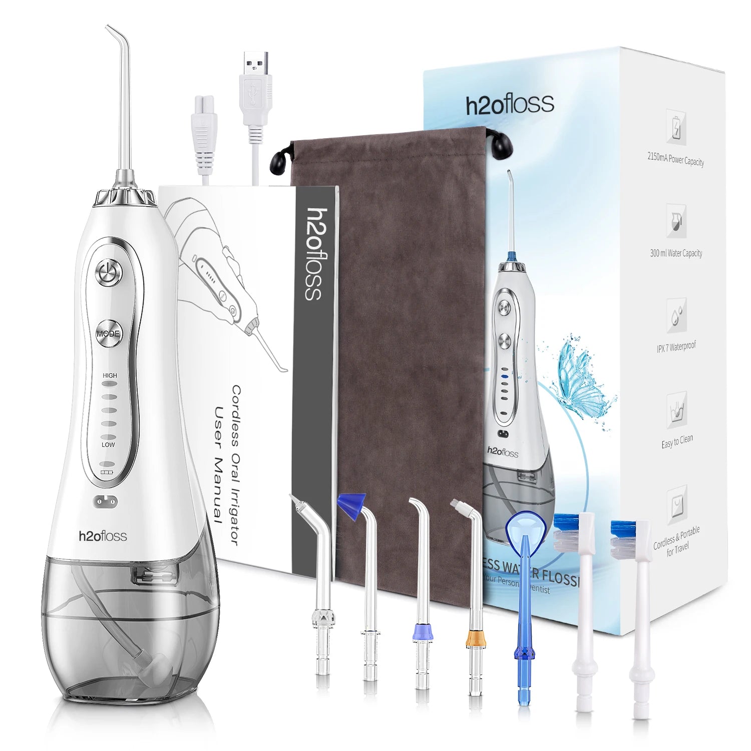 H2ofloss Wasser flosser Mundspülung, HF-6 tragbare elektrische zahn ärztliche schnur lose orale 5 Düsens pitzen für die Zahn reinigung Gesundheits versorgung