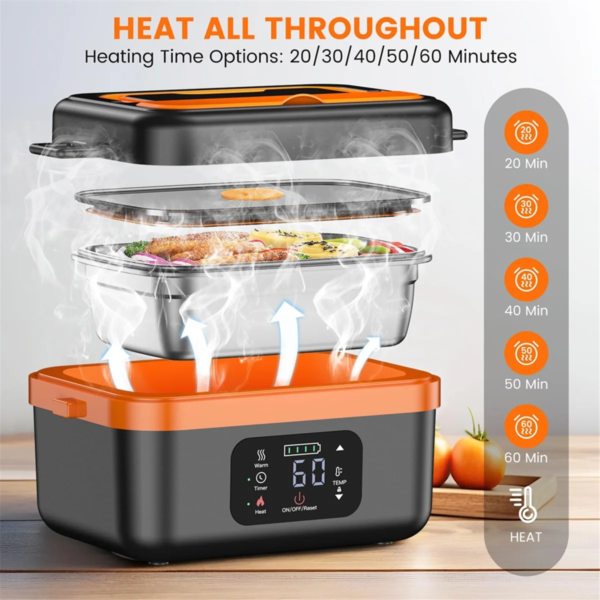 A07R Cordless Electric Lunch Box With 16000Mah Battery Rechargeable Self-Heating Food Warmer For Work/Travel Car/Office Us Plug