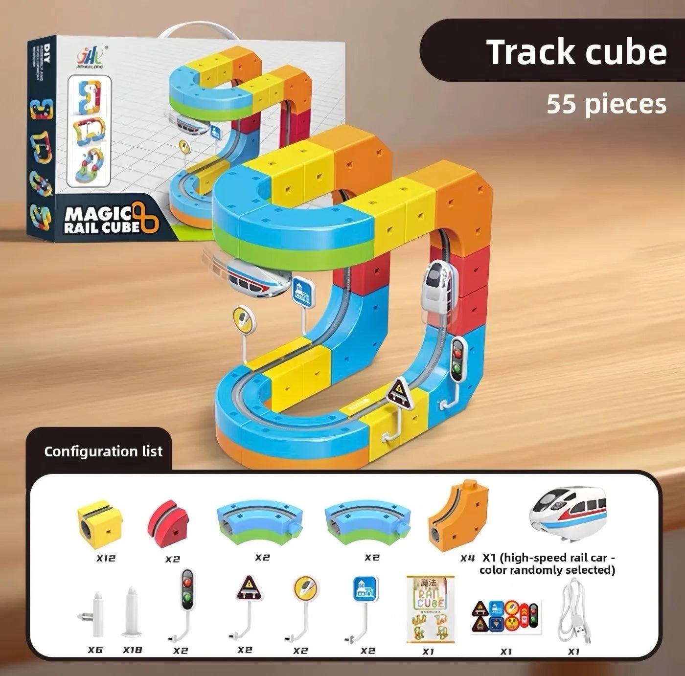 2025 Neuer DIY Magic Rail Cube Elektromagnetischer USB-Ladezug, Schienenfahrzeug-Anbau, Kinder-Slot-Spielzeug 55 Stück