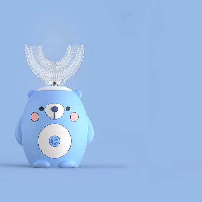 360° Schallzahnbürste für Kinder, U-Form, automatische Silikonzahnbürste, Smart-Timer, wiederaufladbar, blaues Licht, IPX7