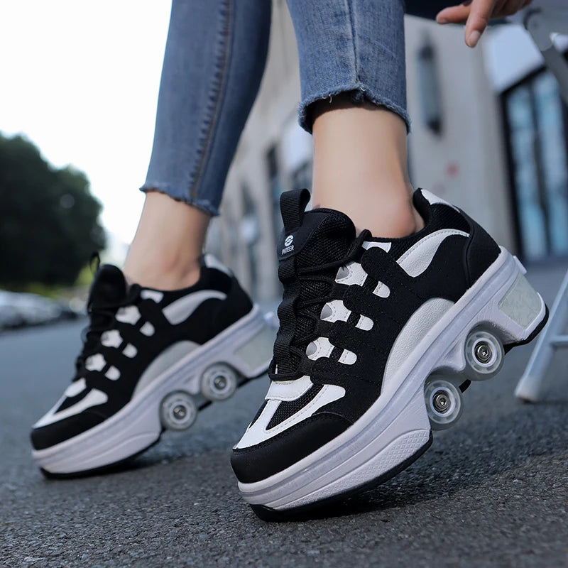 Kinder-Rollschuhe mit ausziehbarer Vierradunterstützung